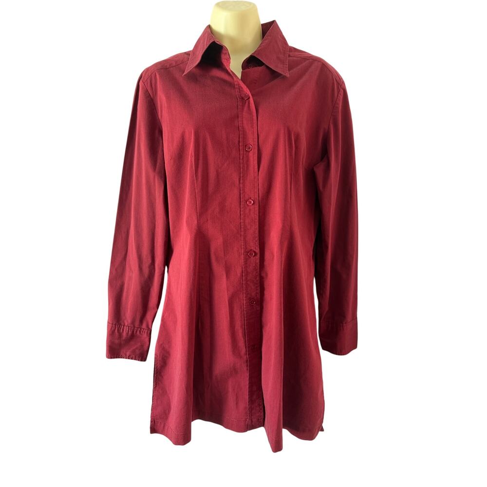 New York & Company Dark Red Shirtdress Woman Size large Tunic Preppy Minimalist